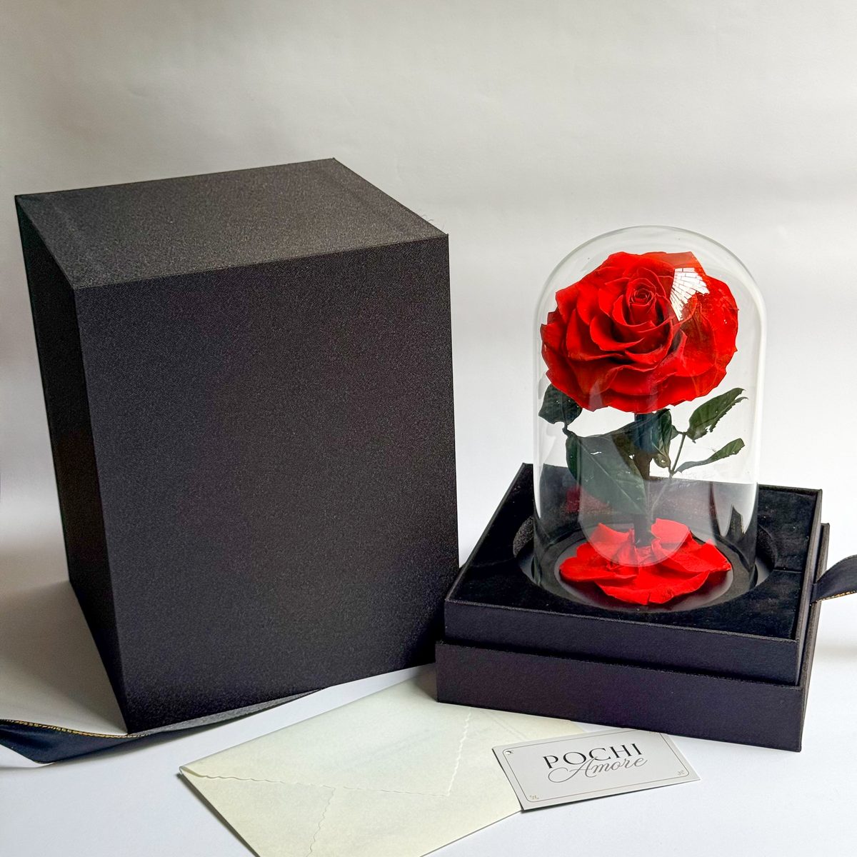 Rosa Eterna Deluxe roja en cúpula de vidrio, vista frontal